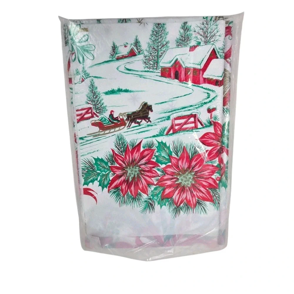 3 Vtg 80s Hallmark & Lay-Cee's Paper Christmas Table Covers 60x102 and 52x90 NOS